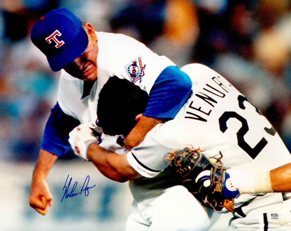 Nolan Ryan Autographed 16x20 Photo Texas Rangers Fight vs. Robin Ventura PSA/DNA ITP Stock #268051
