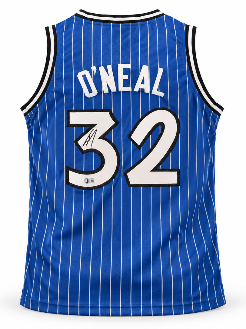 Orlando Magic Shaquille O'Neal Autographed Blue Pinstripe Jersey Beckett BAS Witness Stock #267978