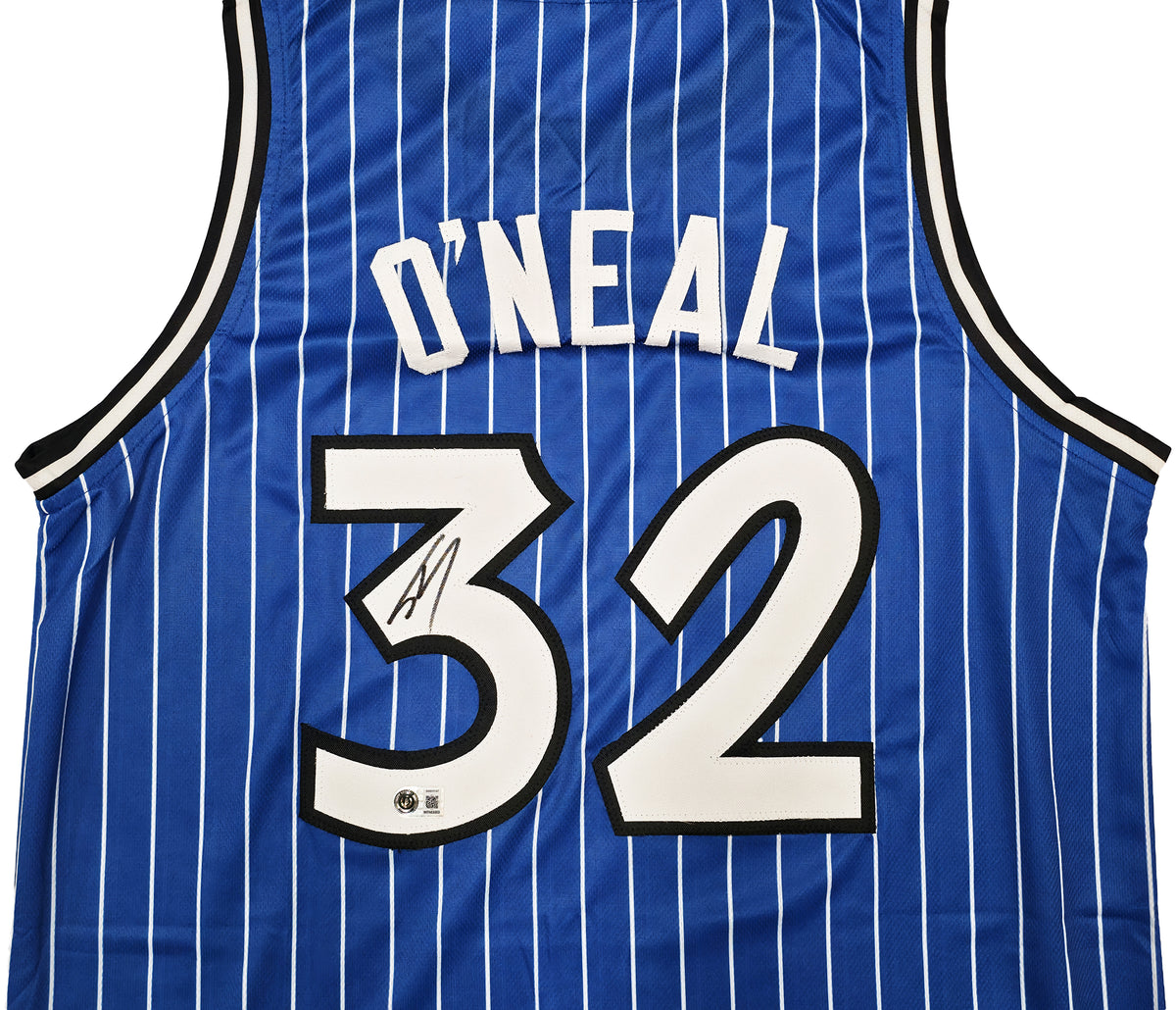 Orlando Magic Shaquille O'Neal Autographed Blue Pinstripe Jersey Beckett BAS Witness Stock #267978