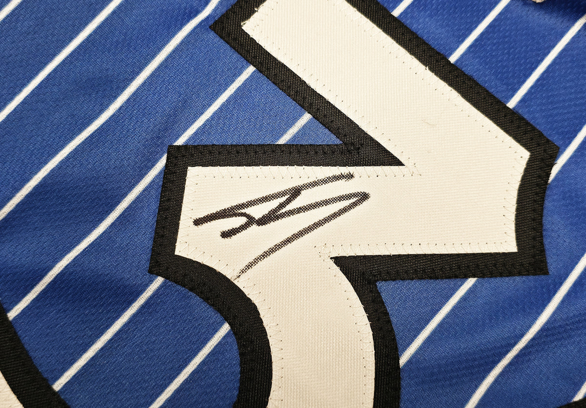 Orlando Magic Shaquille O'Neal Autographed Blue Pinstripe Jersey Beckett BAS Witness Stock #267978