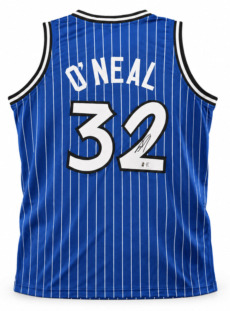 Orlando Magic Shaquille O'Neal Autographed Blue Pinstripe Jersey Beckett BAS Witness Stock #267979