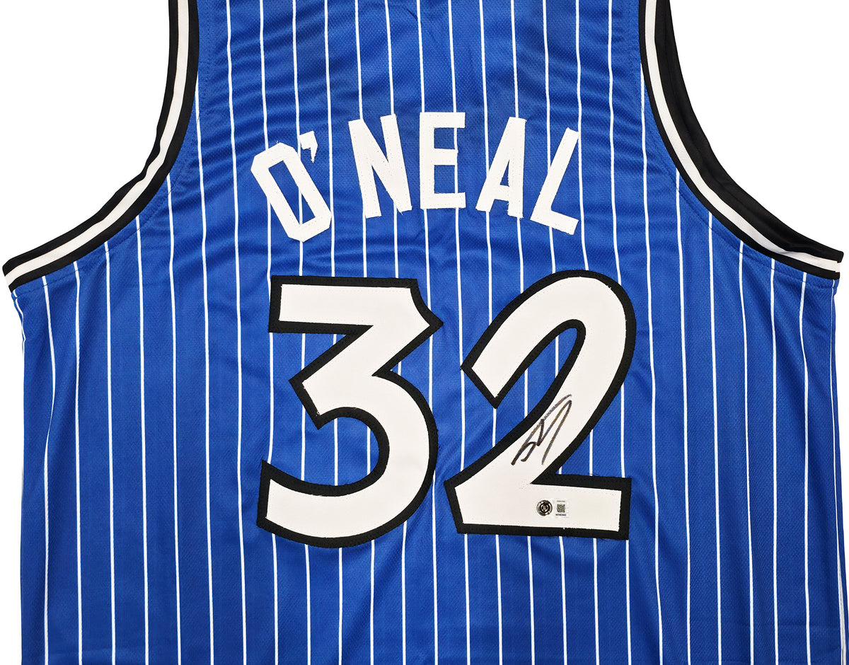 Orlando Magic Shaquille O'Neal Autographed Blue Pinstripe Jersey Beckett BAS Witness Stock #267979