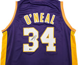 Los Angeles Lakers Shaquille O'Neal Autographed Purple Jersey Beckett BAS Witness Stock #267983