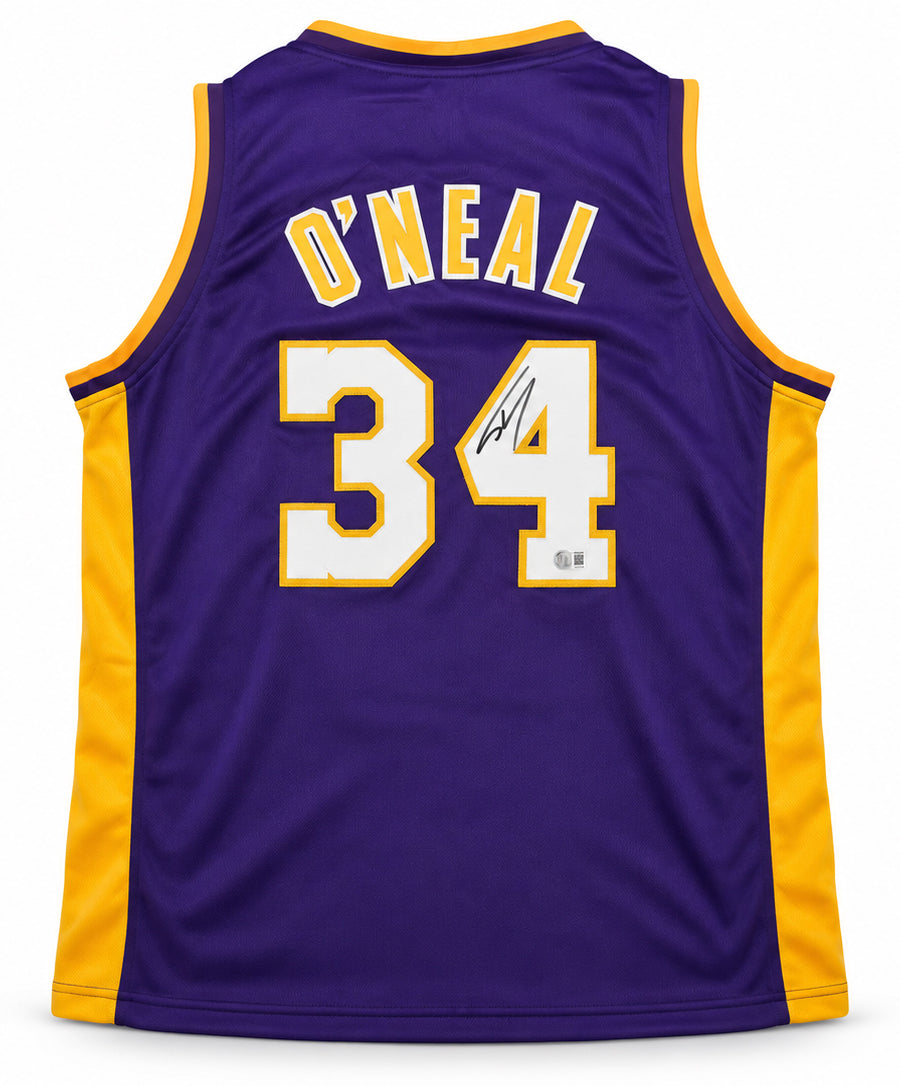 Los Angeles Lakers Shaquille O'Neal Autographed Purple Jersey Beckett BAS Witness Stock #267984