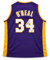 Los Angeles Lakers Shaquille O'Neal Autographed Purple Jersey Beckett BAS Witness Stock #267984