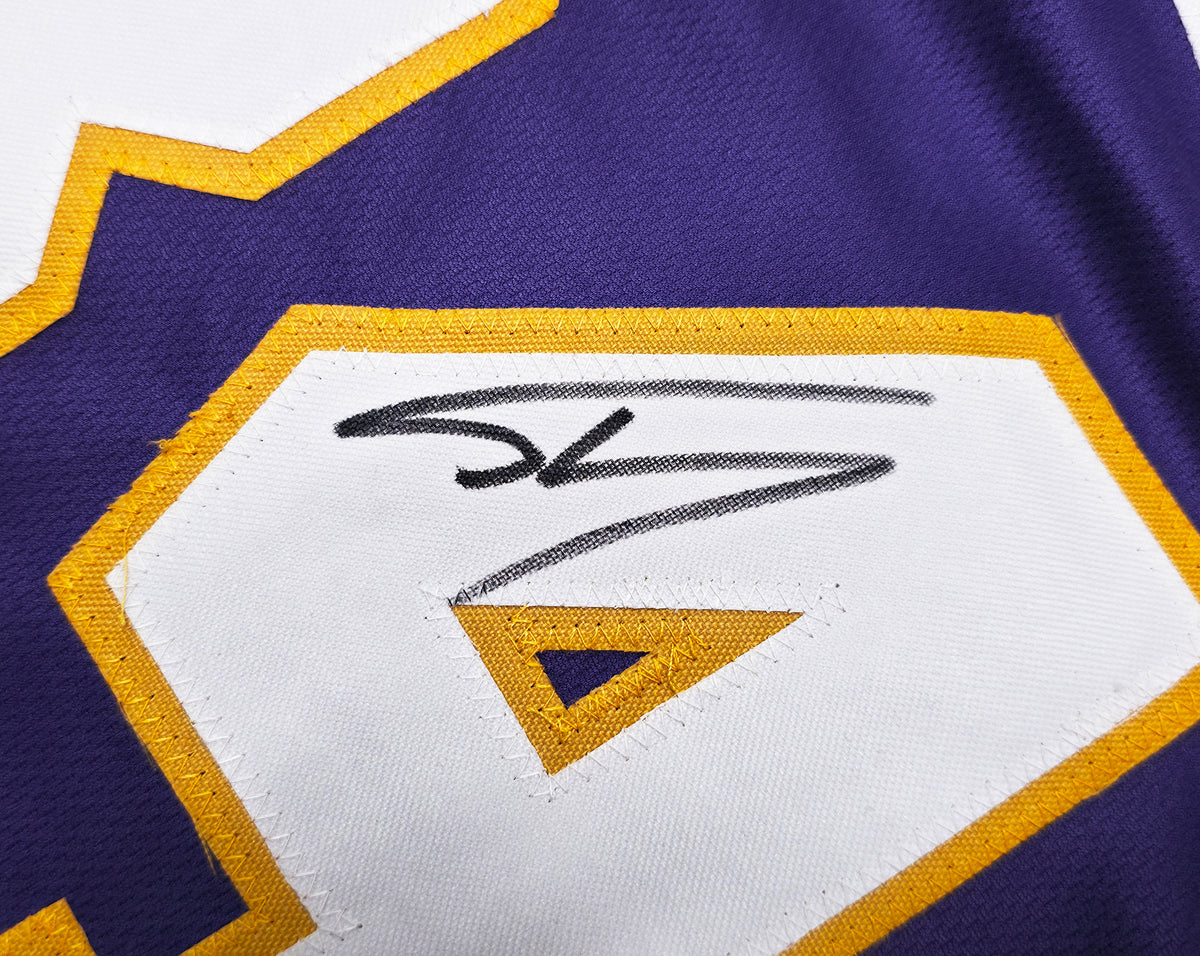 Los Angeles Lakers Shaquille O'Neal Autographed Purple Jersey Beckett BAS Witness Stock #267984