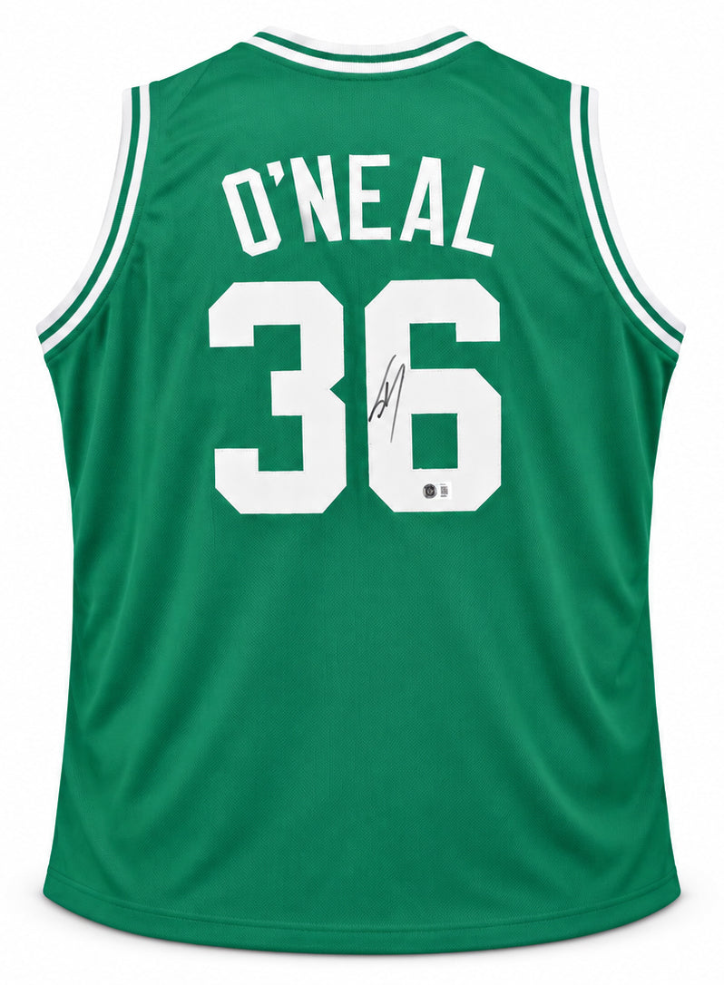 Boston Celtics Shaquille O'Neal Autographed Green Jersey Beckett BAS Witness Stock #267985