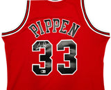 Chicago Bulls Scottie Pippen Autographed Red Authentic Mitchell & Ness 1997-98 HWC Swingman Jersey Size L Beckett BAS Witness Stock #268036