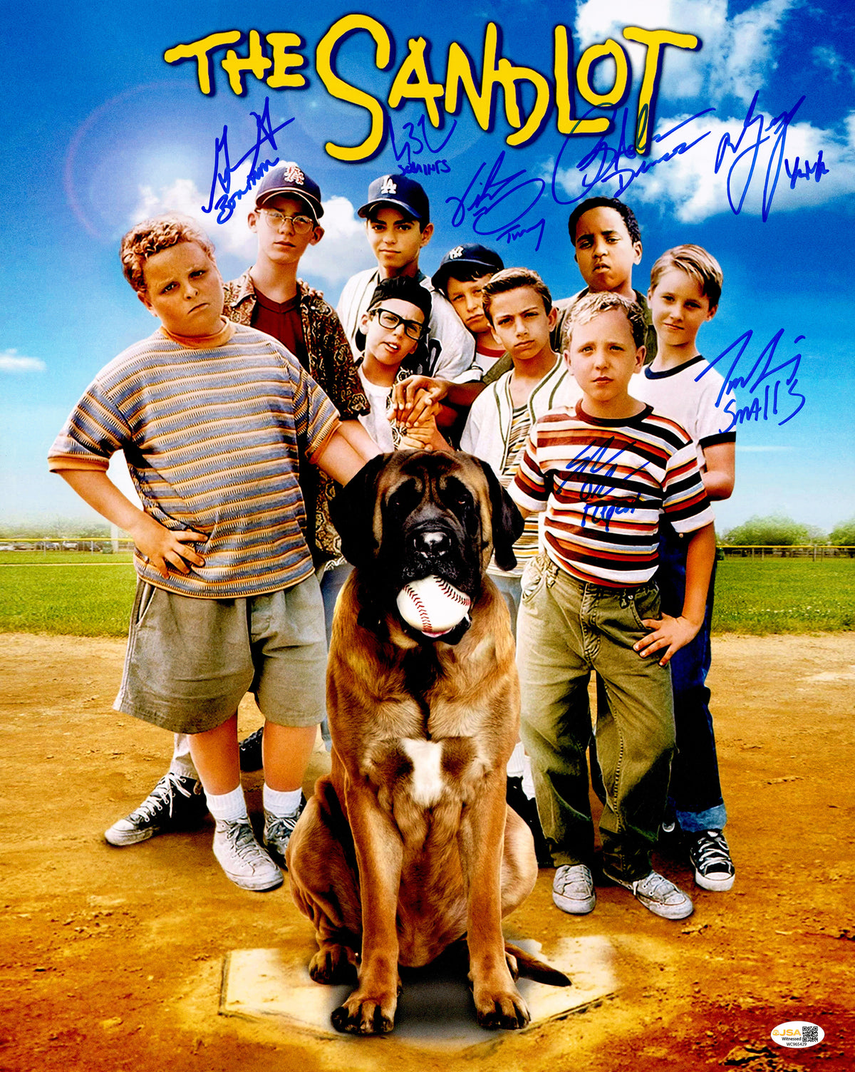 The Sandlot Cast Autographed 16x20 Photo With 7 Signatures Including Tom Guiry JSA Witness Stock #268118