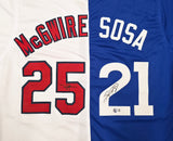 Mark McGwire & Sammy Sosa Autographed Red, White & Blue Jersey St. Louis Cardinals, Chicago Cubs Beckett BAS Witness Stock #253589