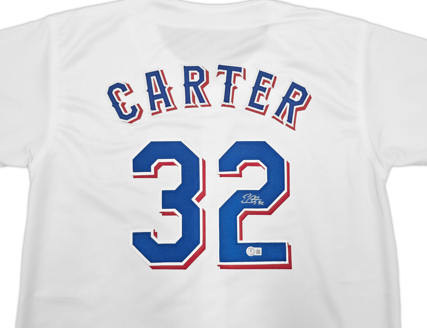 Texas Rangers Evan Carter Autographed White Jersey Beckett BAS Witness Stock #253600
