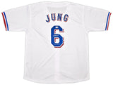 Texas Rangers Josh Jung Autographed White Jersey "23 WS Champs" Beckett BAS Witness Stock #253564