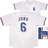 Texas Rangers Josh Jung Autographed White Jersey Beckett BAS Witness Stock #253565