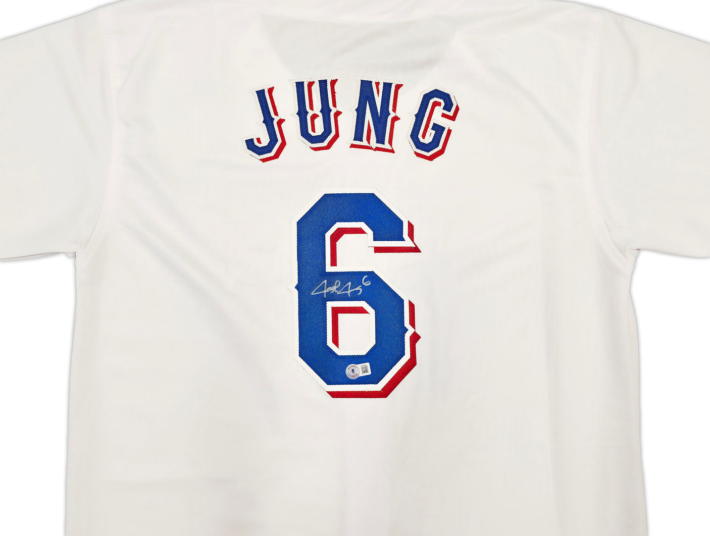 Texas Rangers Josh Jung Autographed White Jersey Beckett BAS Witness Stock #253565