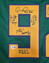 The Mighty Ducks Cast Autographed Green Hockey Sweater Jersey With 8 Signatures Beckett BAS Witness Stock #253582