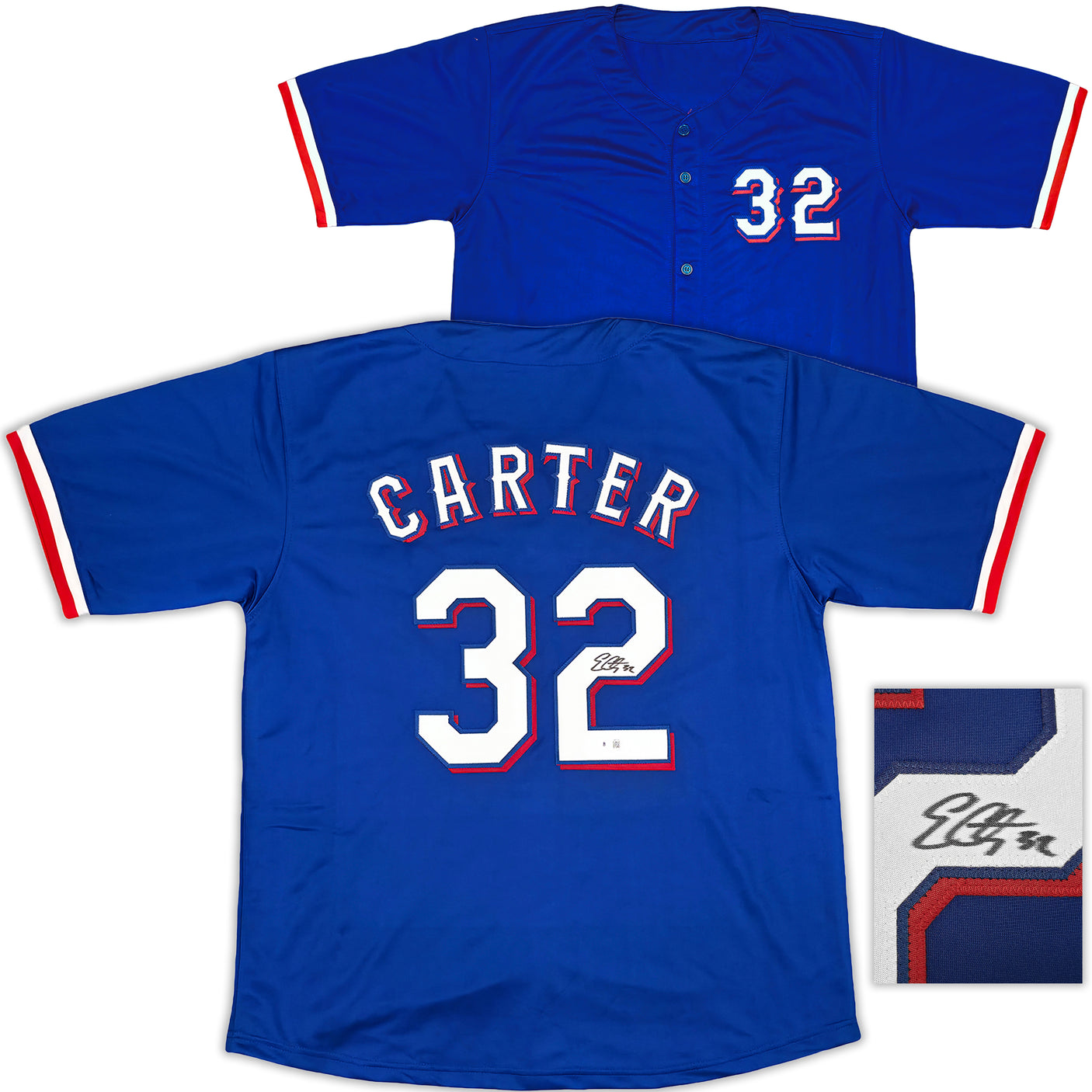 Texas Rangers Evan Carter Autographed Blue Jersey Beckett BAS Witness Stock #253595