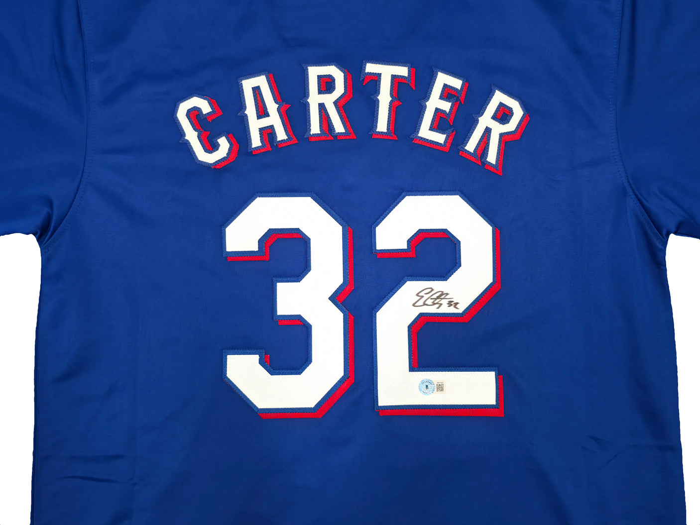 Texas Rangers Evan Carter Autographed Blue Jersey Beckett BAS Witness Stock #253595