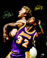 Larry Bird & Magic Johnson Autographed 16x20 Photo Boston Celtics & Los Angeles Lakers Spotlight Beckett BAS Witness Stock #253573