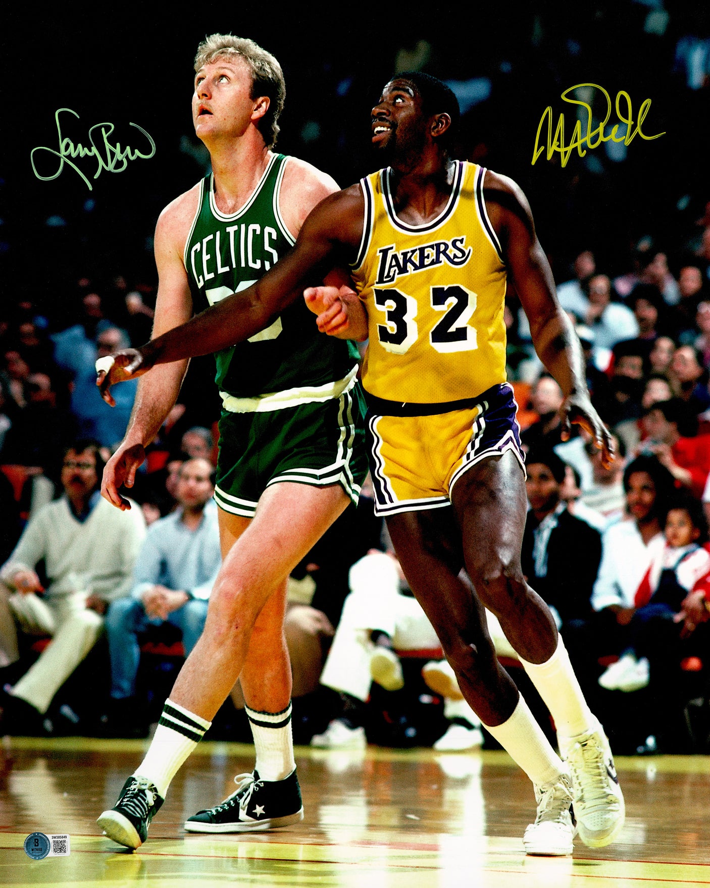 Larry Bird & Magic Johnson Autographed 16x20 Photo Boston Celtics & Los Angeles Lakers Beckett BAS Witness Stock #253574