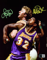 Larry Bird & Magic Johnson Autographed 8x10 Photo Boston Celtics & Los Angeles Lakers Spotlight Beckett BAS Witness Stock #253571