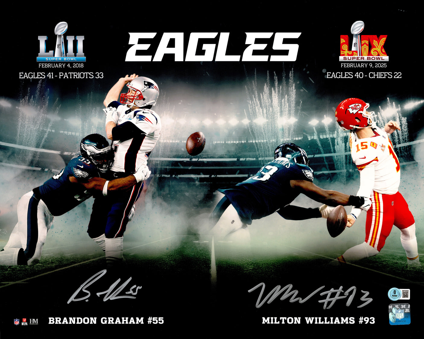Brandon Graham & Milton Williams Autographed Framed 16x20 Photo Philadelphia Eagles Super Bowl Strip Sack Fumble Collage Beckett BAS Witness Stock #252817