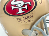 Joe Montana & Dwight Clark Autographed San Francisco 49ers Gold Full Size Replica Helmet "The Catch Play Sketch" Beckett BAS Stock #255469