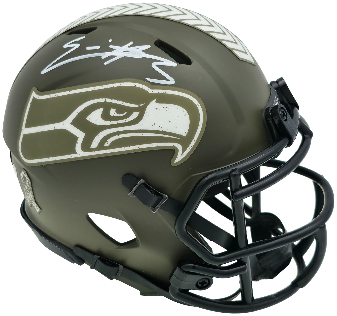 Nick Emmanwori Autographed Seattle Seahawks Army Green 2022 Salute To Service Speed Mini Helmet Beckett BAS Witness Stock #256026