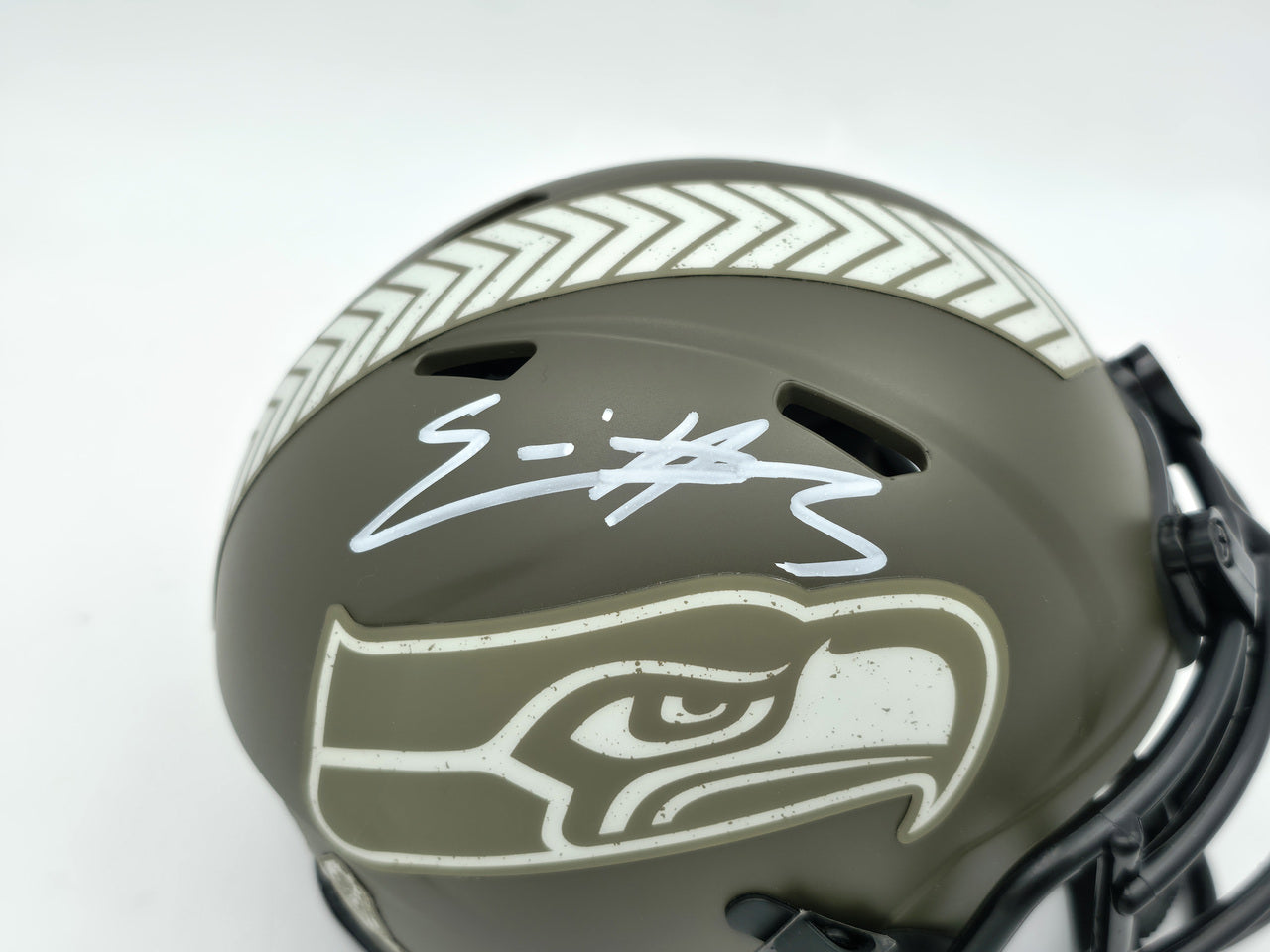 Nick Emmanwori Autographed Seattle Seahawks Army Green 2022 Salute To Service Speed Mini Helmet Beckett BAS Witness Stock #256026