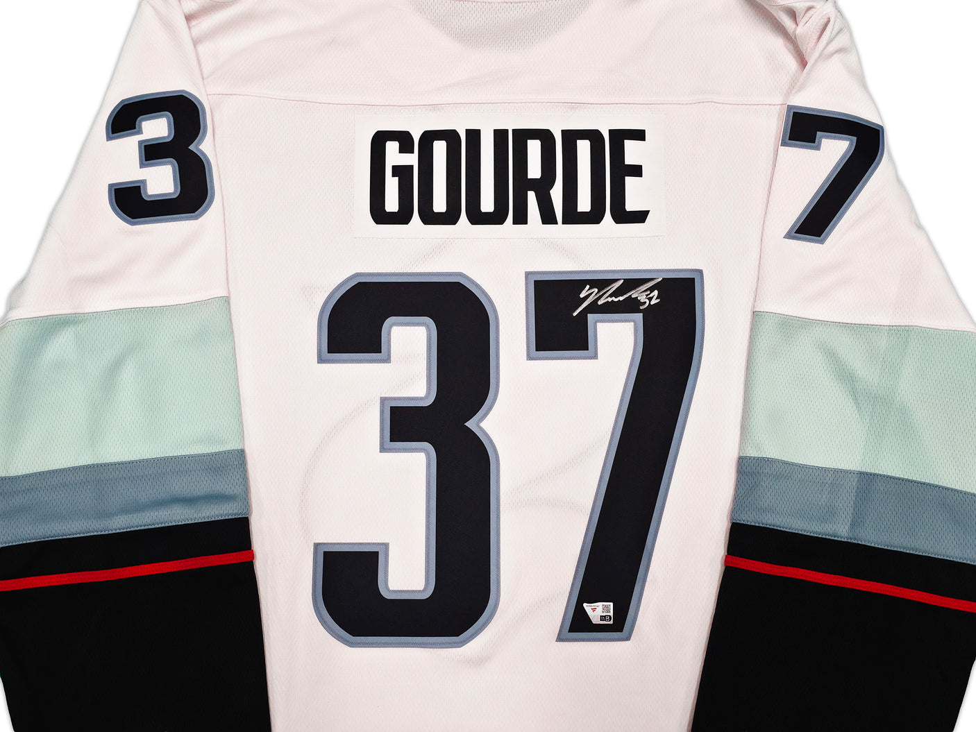 Seattle Kraken Yanni Gourde Autographed White Fanatics Jersey Size XL Fanatics Holo Stock #254451