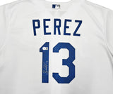 Kansas City Royals Salvador Perez Autographed White Nike Jersey Size XL Beckett BAS Witness Stock #254168