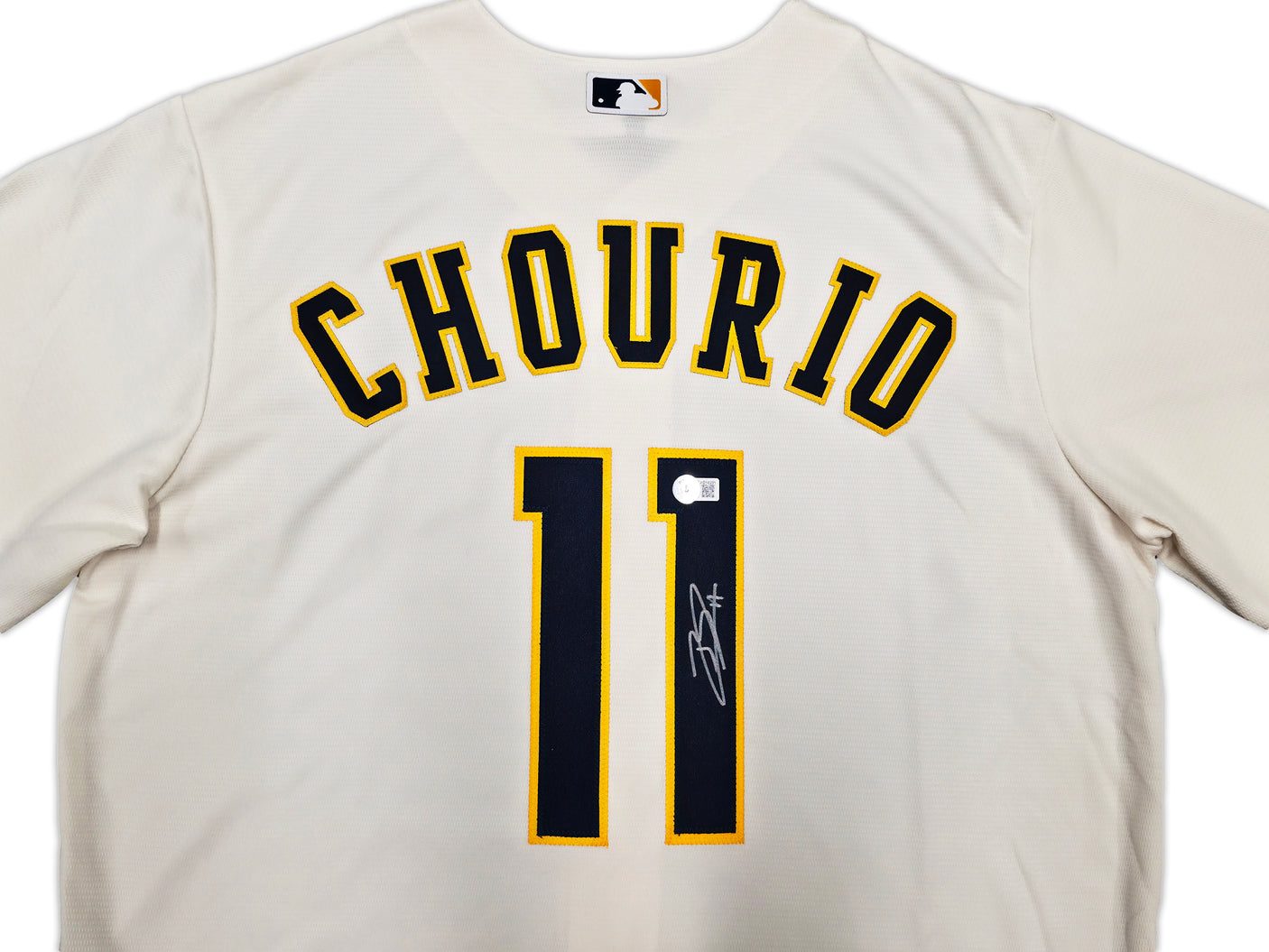 Milwaukee Brewers Jackson Chourio Autographed Cream Nike Jersey Size L Beckett BAS QR Stock #254434