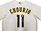 Milwaukee Brewers Jackson Chourio Autographed Cream Nike Jersey Size L Beckett BAS QR Stock #254434
