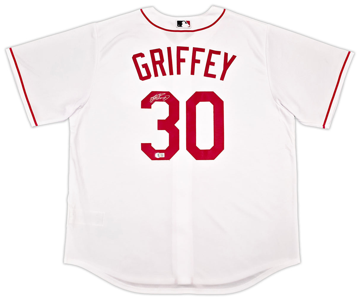 Cincinnati Reds Ken Griffey Jr. Autographed White Nike Jersey Size L Beckett BAS Witness Stock #255485