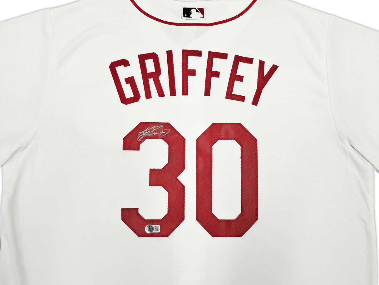 Cincinnati Reds Ken Griffey Jr. Autographed White Nike Jersey Size L Beckett BAS Witness Stock #255485