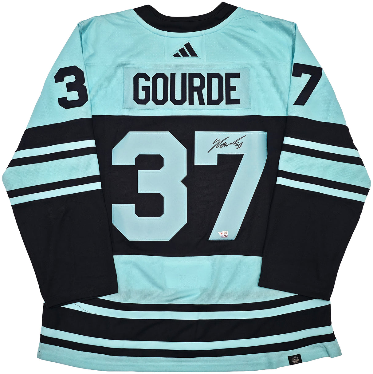 Seattle Kraken Yanni Gourde Autographed Blue & Green Adidas Authentic Primegreen Reverse Retro Jersey Size 54 Fanatics Holo Stock #254448