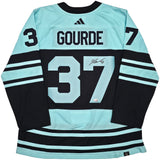 Seattle Kraken Yanni Gourde Autographed Blue & Green Adidas Authentic Primegreen Reverse Retro Jersey Size 54 Fanatics Holo Stock #254448