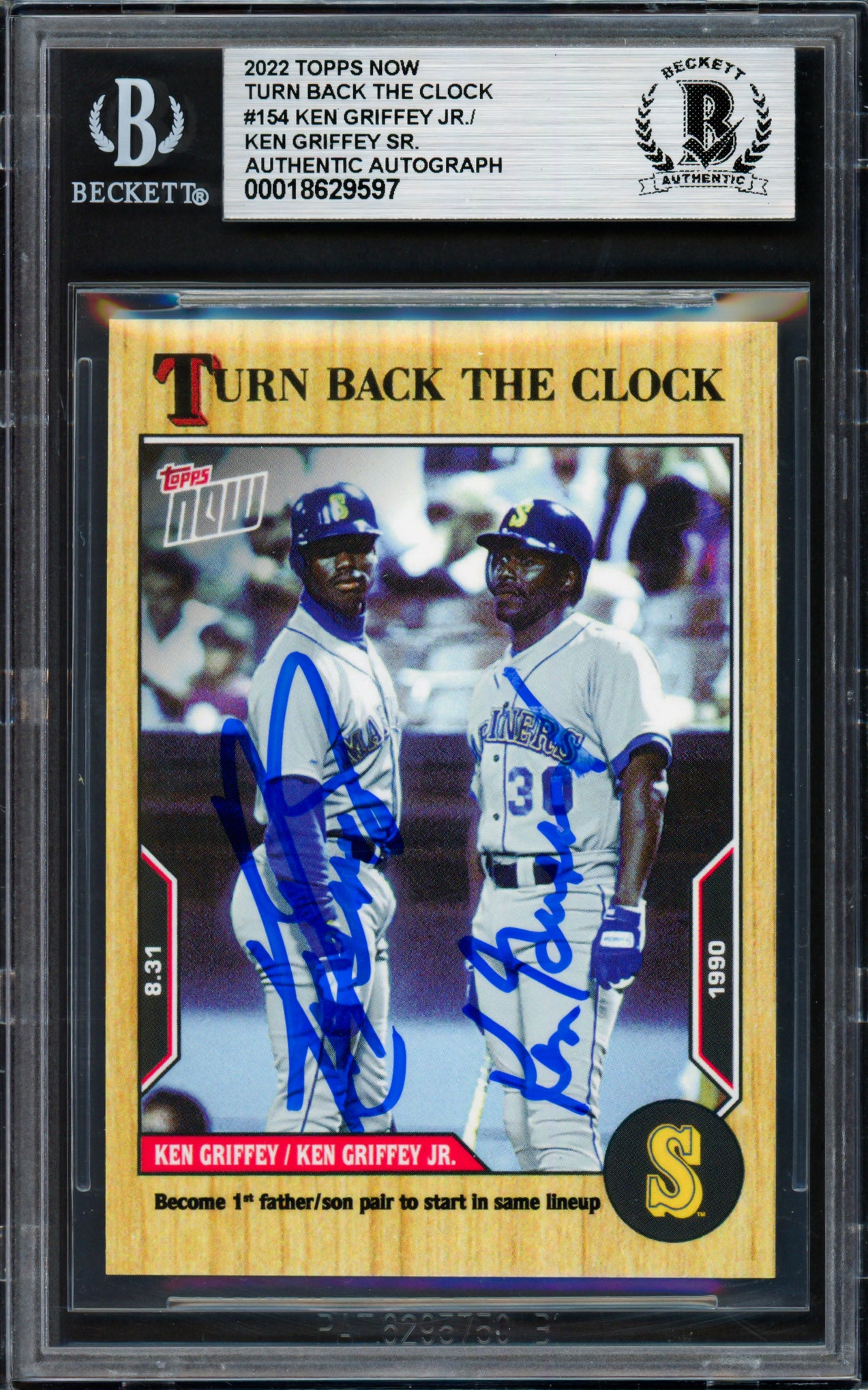 Ken Griffey Jr. & Sr. Autographed 2022 Topps Now Card #154 Seattle Mariners Beckett BAS Stock #256408