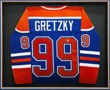 Edmonton Oilers Wayne Gretzky Autographed Framed Blue & Orange Jersey Beckett BAS QR Stock #254313
