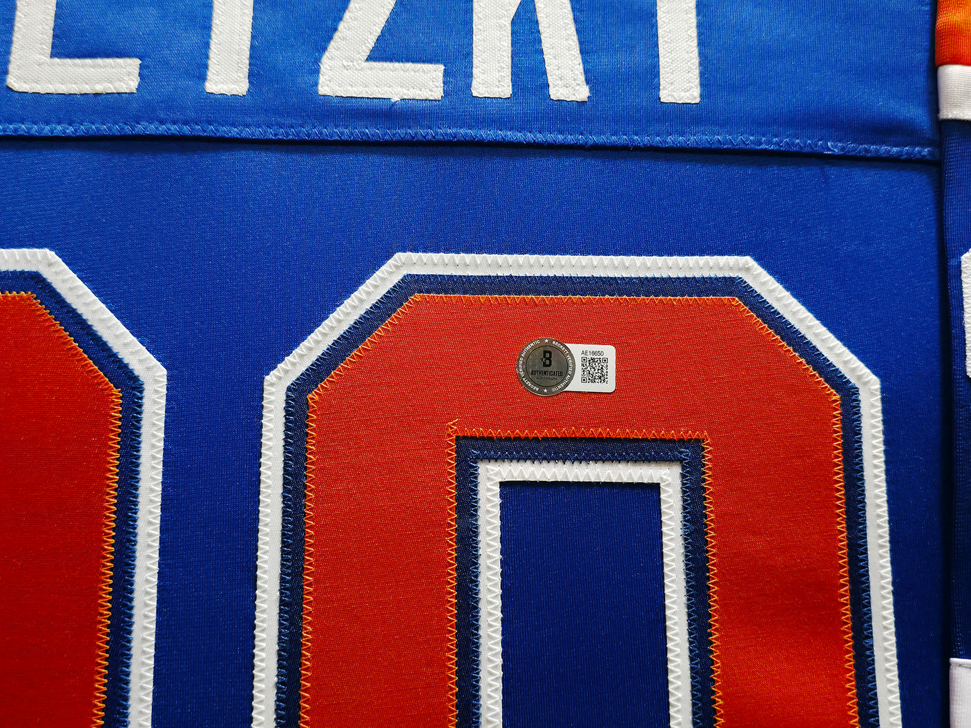 Edmonton Oilers Wayne Gretzky Autographed Framed Blue & Orange Jersey Beckett BAS QR Stock #254313