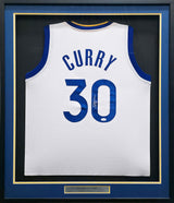Golden State Warriors Stephen Curry Autographed Framed White Jersey JSA Stock #254171