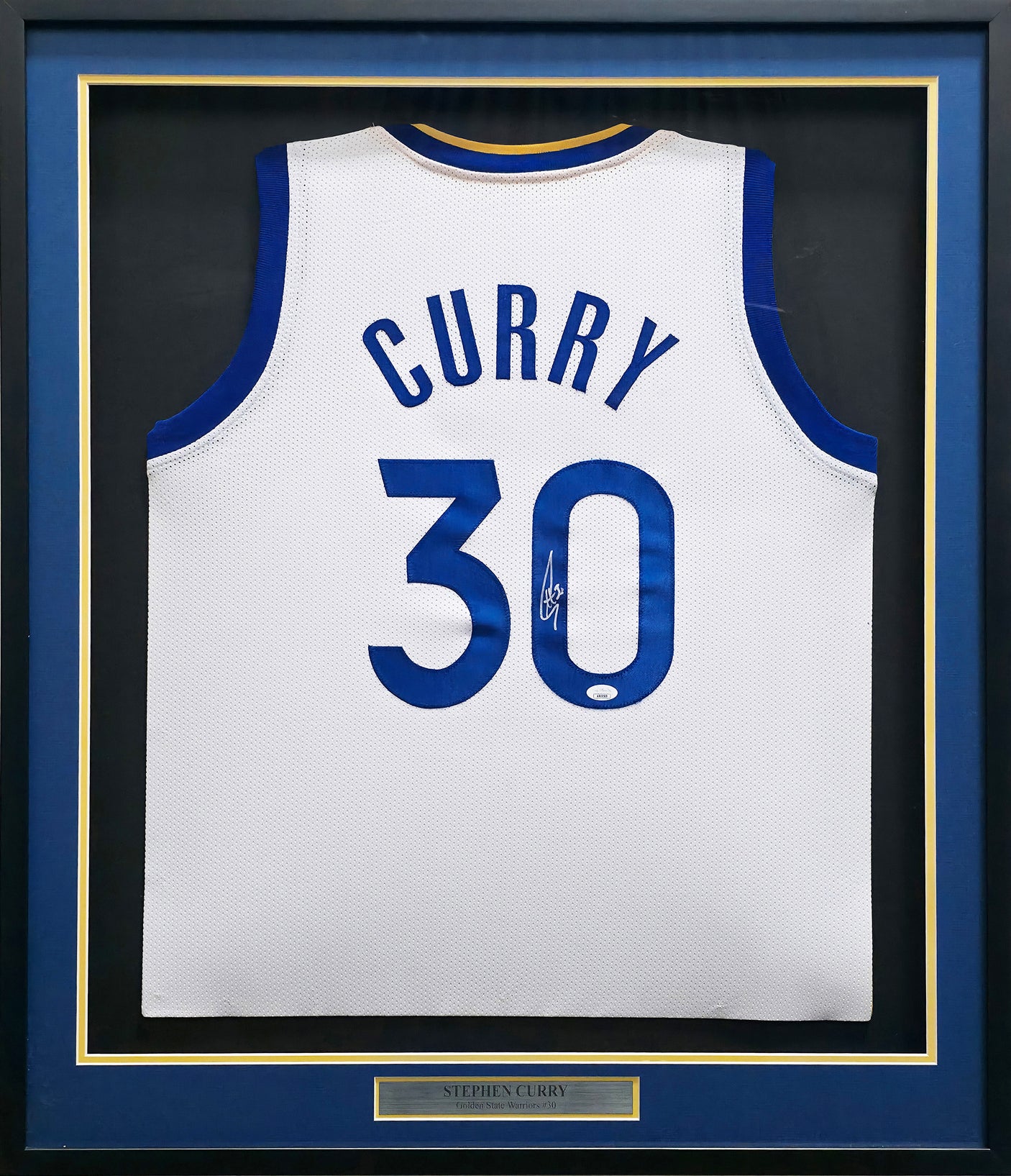 Golden State Warriors Stephen Curry Autographed Framed White Jersey JSA Stock #254171