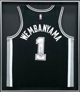 San Antonio Spurs Victor Wembanyama Autographed Framed Black Nike Swingman Icon Edition Jersey Fanatics Holo Stock #256418