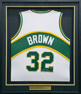 Seattle Supersonics Downtown Fred Brown Autographed Framed White Jersey MCS Holo Stock #256420