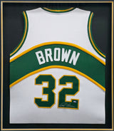 Seattle Supersonics Downtown Fred Brown Autographed Framed White Jersey MCS Holo Stock #256420