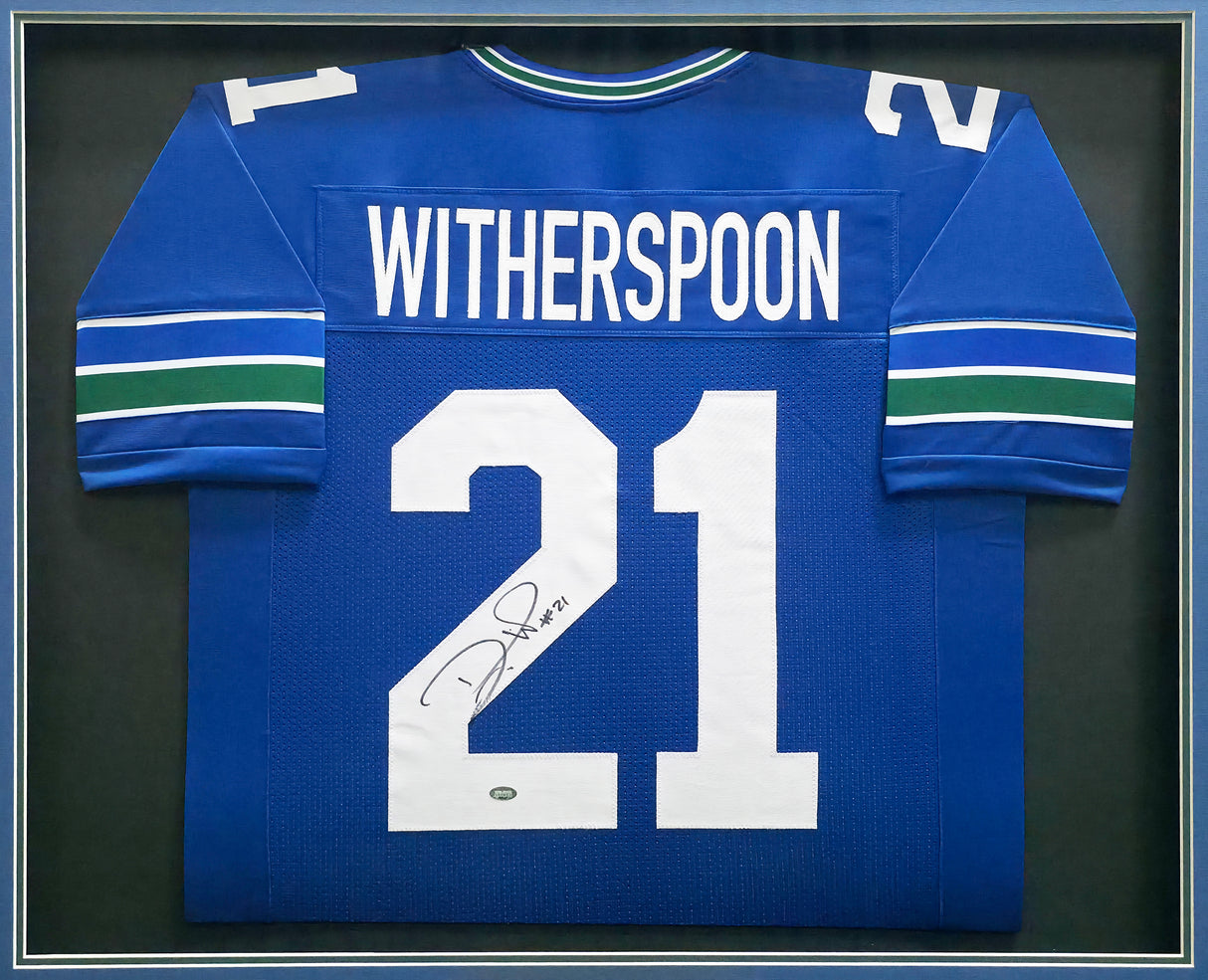 Seattle Seahawks Devon Witherspoon Autographed Framed Blue Throwback Jersey MCS Holo Stock #256419