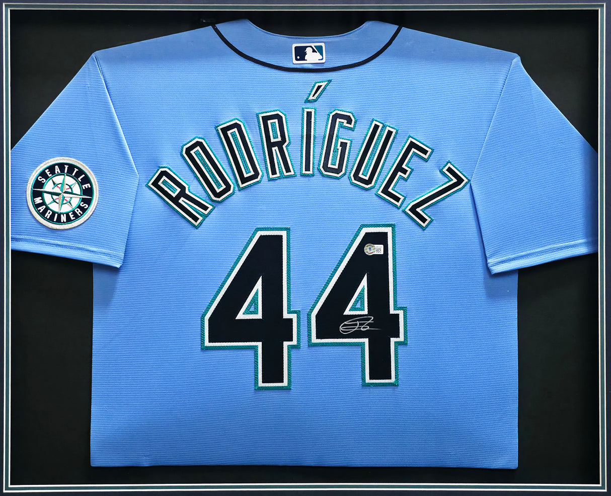 Seattle Mariners Julio Rodriguez Autographed Framed Blue Nike Jersey Beckett BAS QR Stock #256421