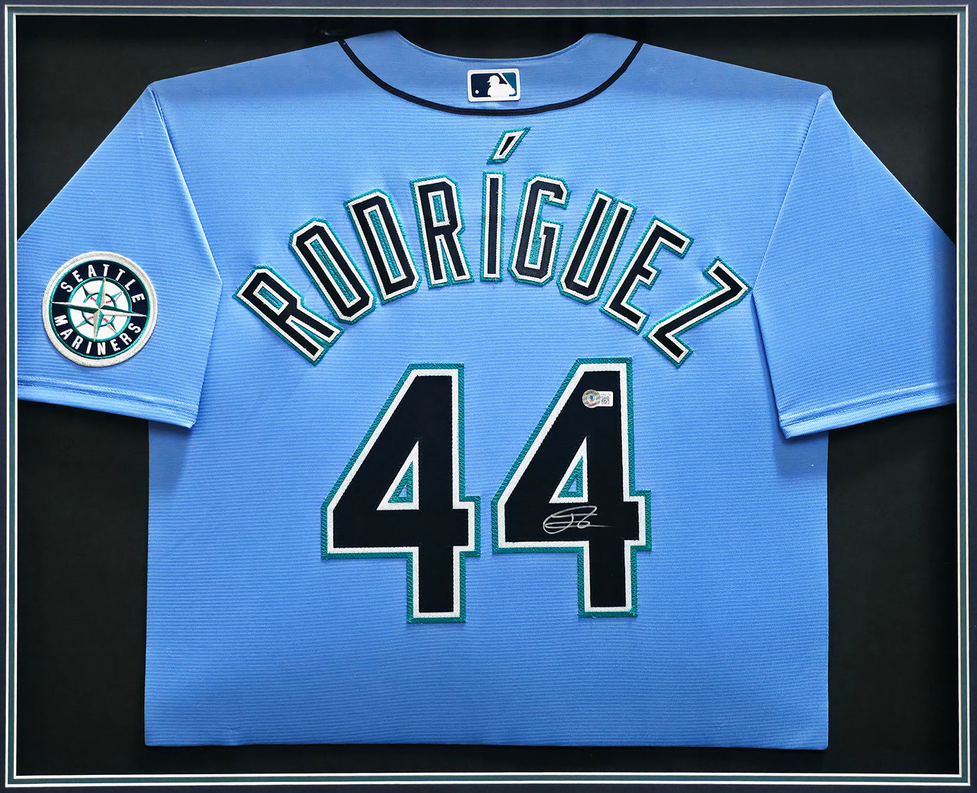 Seattle Mariners Julio Rodriguez Autographed Framed Blue Nike Jersey Beckett BAS QR Stock #256421