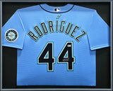 Seattle Mariners Julio Rodriguez Autographed Framed Blue Nike Jersey Beckett BAS QR Stock #256421