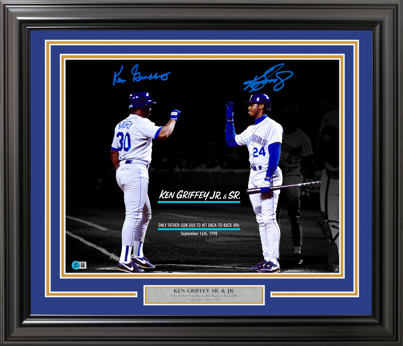 Ken Griffey Jr. & Sr. Autographed Framed 16x20 Photo Seattle Mariners Back To Back HR's Beckett BAS Witness Stock #256661