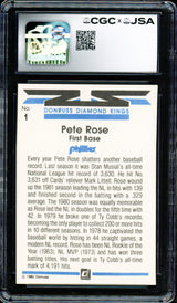 Pete Rose Autographed 1982 Donruss Diamond Kings Card #1 Philadelphia Phillies CGC x JSA Stock #254366